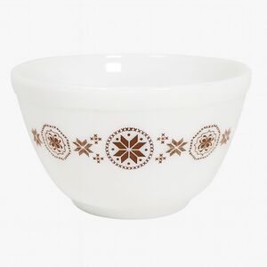 VTG Pyrex Ovenware Bowl Mod. 401 USA 1 1/2 PT. Milk Glass Brown Hex Signs 1960s